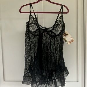 2X Elegant Moments lingerie chamise black lace and sheer